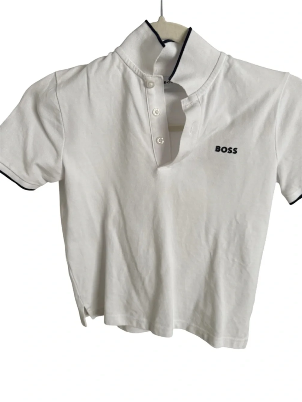 Boss White Polo Shirt with Black Trim - Picture 4 of 7